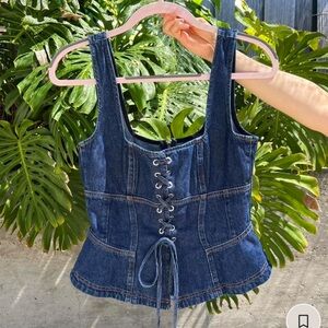 Reformation Blue Lace-Up Denim Top